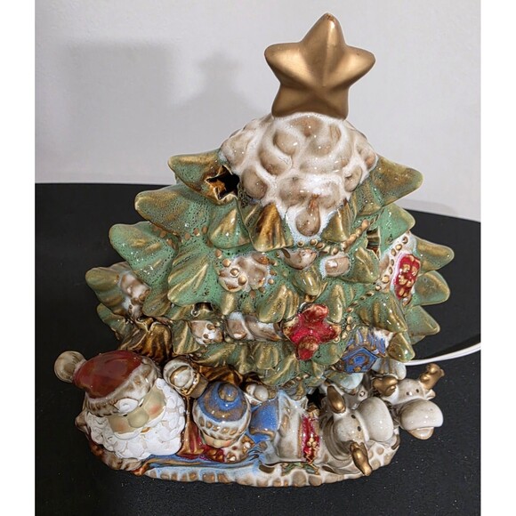 🎄KIRKLANDS Potter's Garden CHRISTMAS Ceramic Tree 10x7” Santa Sleigh Reindeer - Picture 3 of 12